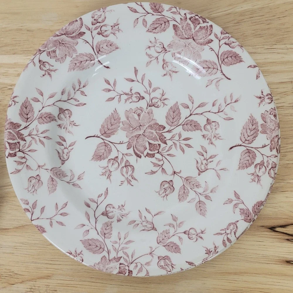 Vintage EIT England Ironstone Red Rose Calico Floral Plates Set of 4 Farmhouse